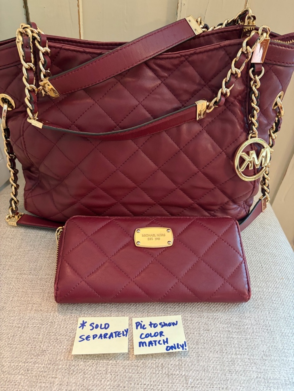 Michael Kors Quilted Shoulder Tote in Burgundy with Gold Hardware - Picture 7 of 7